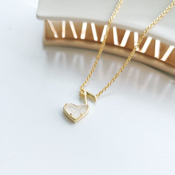 Kendra Scott Ari Heart Music Note Gold Drusy Necklace - Picture 3 of 5